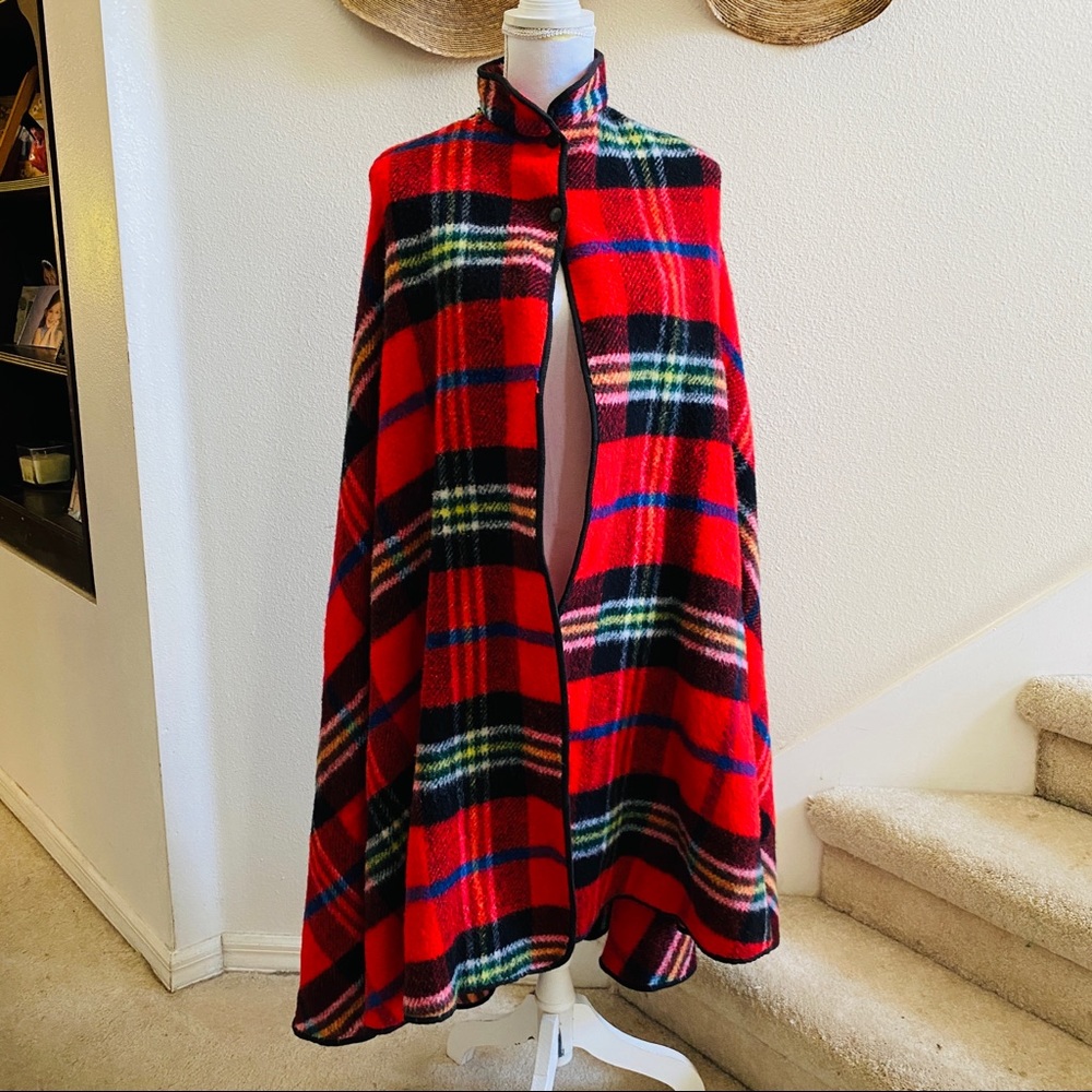 Pogues vintage red plaid cape blanket coat long warm